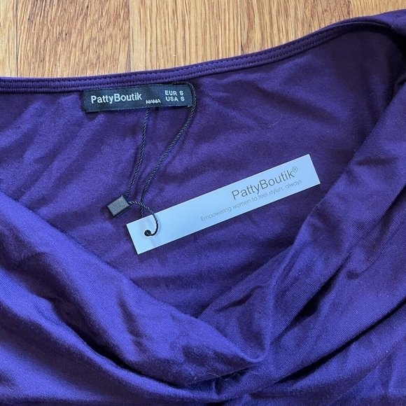 NWT Patty Boutik Purple Draped Cowl Neck Short Sleeve Dress Rusched Sides Size s - Picture 7 of 10